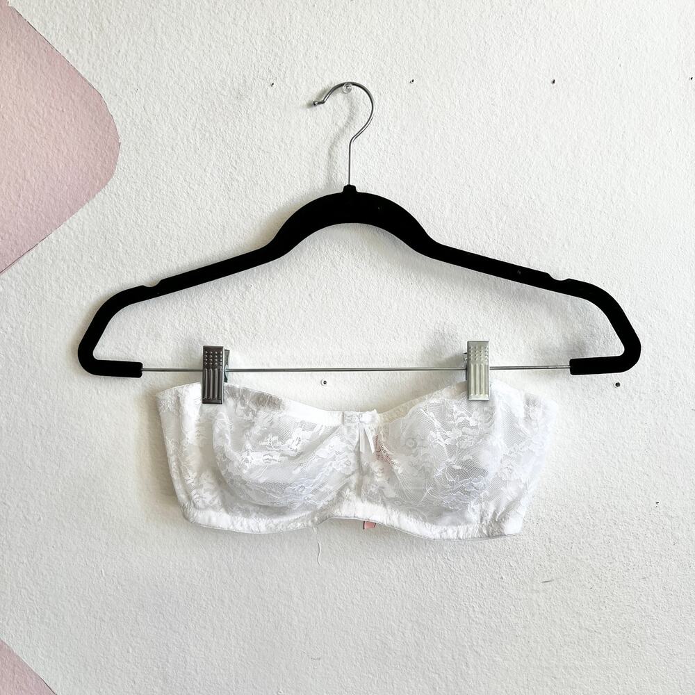 Dobreva White Lace Strapless Bra Bandeau‎ Bridal Lingerie Y2K Coquette 36B